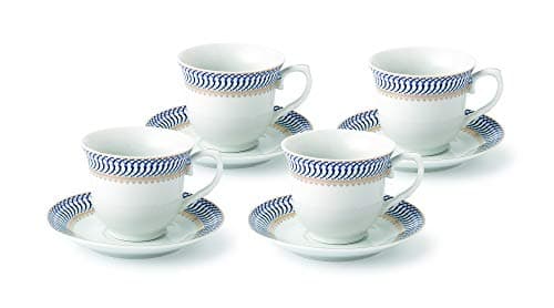 Refined and simplified title: Lorren Home Trends Sapphire 4-Piece Cup and Saucer Set, Blue