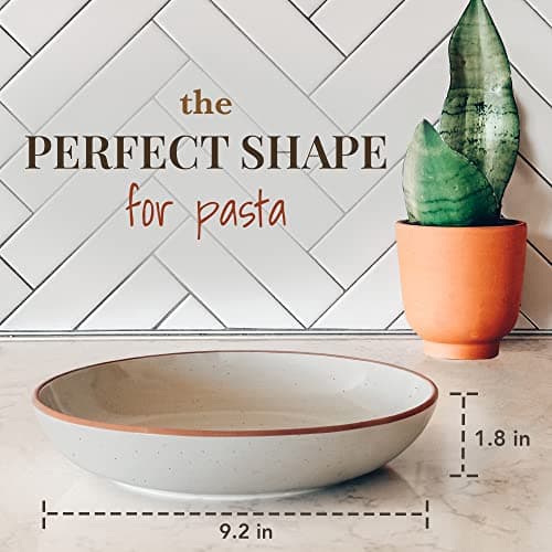 Mora Ceramic 30oz Large Pasta Bowls, Set of 4 - Microwave & Oven Safe - Modern Porcelain Stoneware Dinnerware