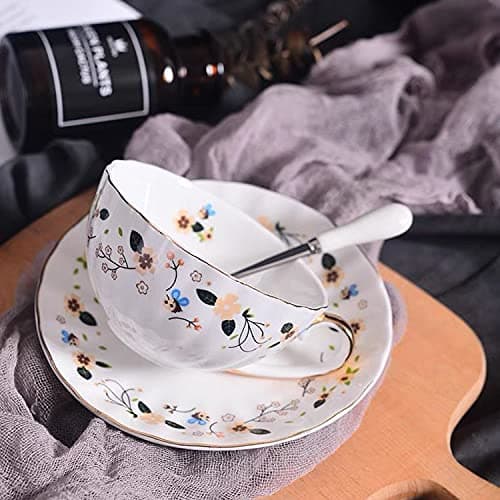European Royal Porcelain Tea Cup & Coffee Set, 2 Tea Cups & 2 Coffee Mugs with Saucers & Spoons & Gift Box