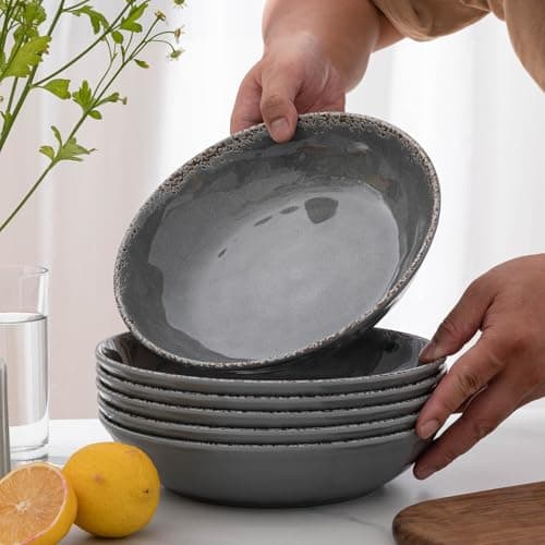 Vintage Cool Grey Melamine 9.25 Inch Bowls Set, 6 Piece Mealware