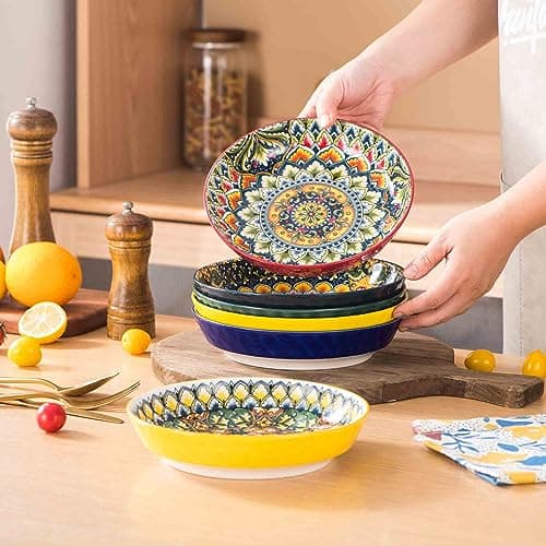 Henten Home Bohemia Style 32 oz Ceramic Pasta Bowls Set