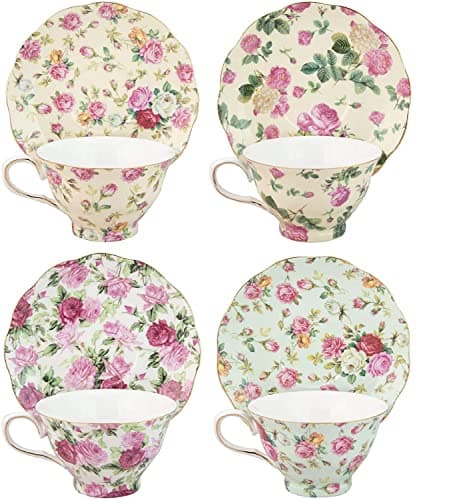 Coastline Imports Gracie China Rose Chintz 8-Ounce Tea Cup & Saucer Set