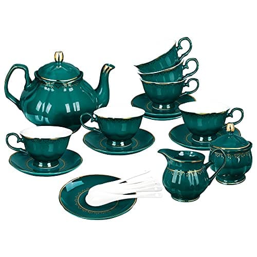 Vintage Porcelain Tea Set for Women - Tea Party Set for 6 — Dark Green