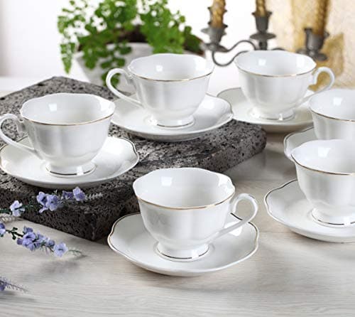 GuangYang 6-Piece Fine Porcelain Cup and Saucer Set for Tea and Coffee