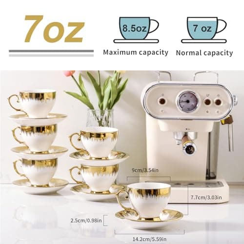LETAOTAO Gold Trimmed Ceramic Coffee Cup Set 6pcs 7 oz
