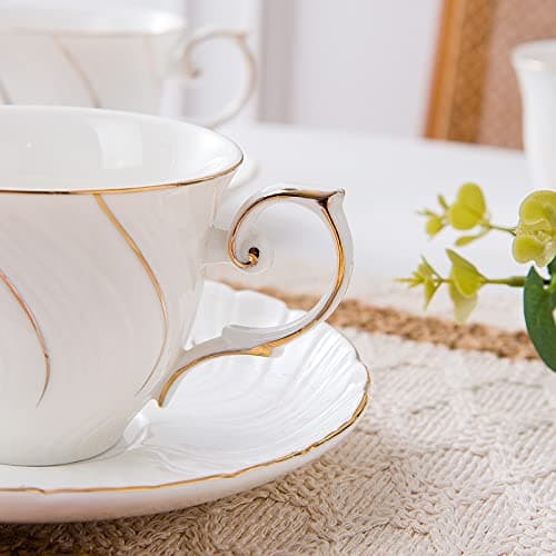4-Piece Set of White Ceramic 6oz Coffee Mugs for Coffee, Latte, and Tea