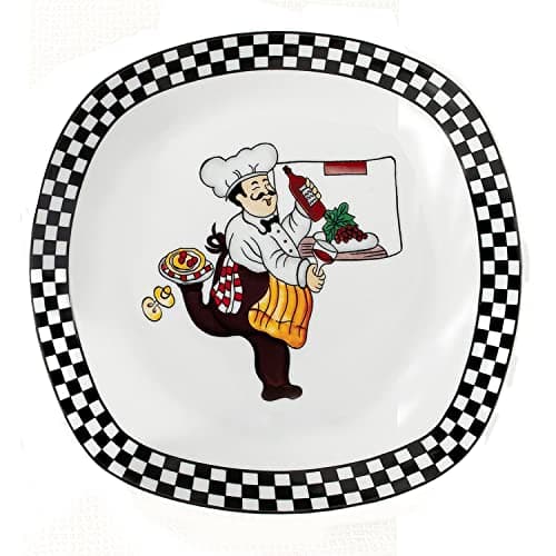 Square Porcelain Dinnerware Set for 4 - Chef Design, Black