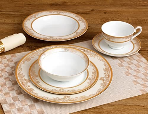 Bone China Dinnerware Set for 4 by Lorren Home Trends, Gold