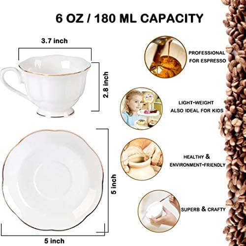 GuangYang 6-Piece Fine Porcelain Cup and Saucer Set for Tea and Coffee