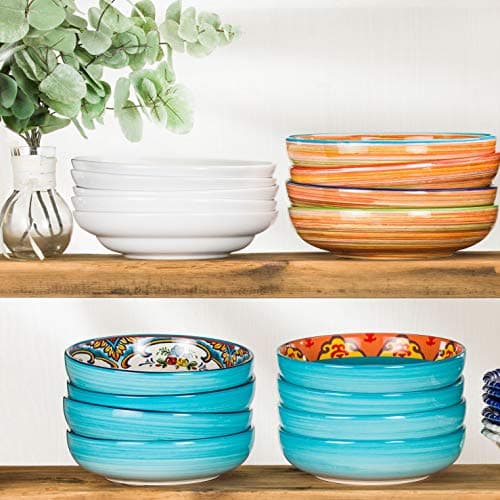 Euro Ceramica White Essential Porcelain Pasta Bowls, Set of 4, Inverted Rim Design
