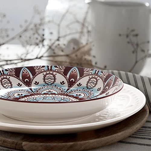 Artena Bohemia Porcelain Pasta Bowls Set of 4, 26oz, 8 Inch, Brown