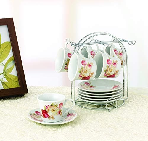 Lorren Home Trends 80-1234 Cups and Saucers, One Size, Red