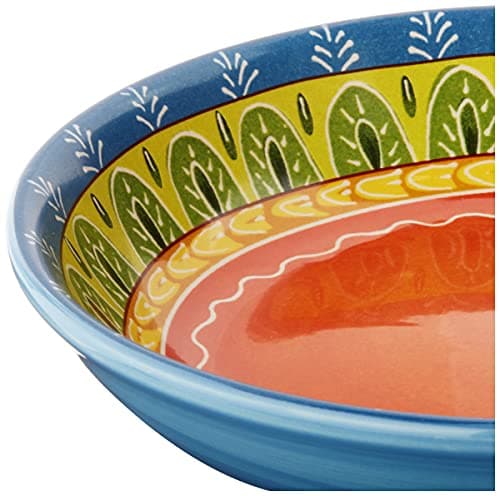 4-Piece Valencia Soup and Pasta Bowls Set, 38 oz, Multicolor Ceramic, Hand-Painted Inspired Patterns, Microwave Safe