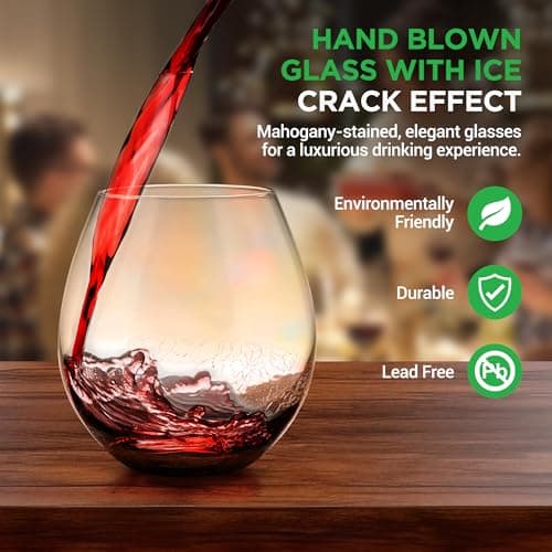 NutriChef Stemless 8oz Wine Glasses, Hand Blown for Home & Bar, Dishwasher Safe, Gift Set