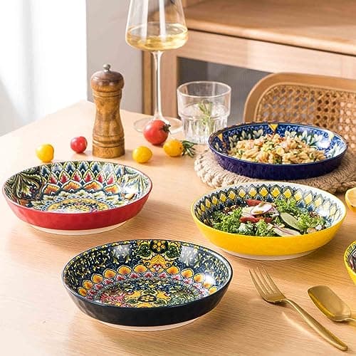 Henten Home Bohemia Style 32 oz Ceramic Pasta Bowls Set