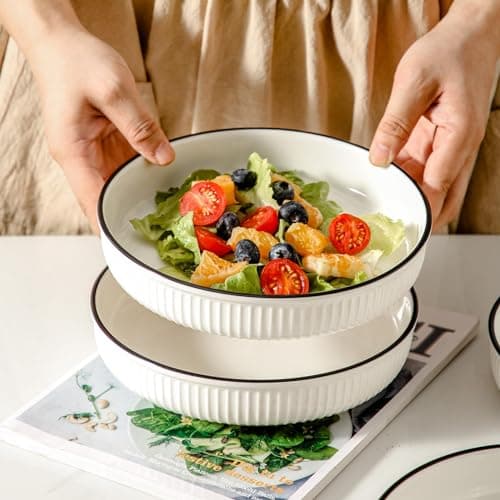 White 8" Ceramic Pasta Bowl Set of 4, 30 Ounces