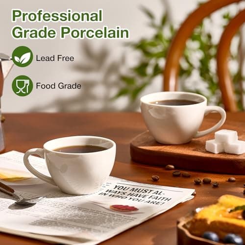Set of 4 Porcelain Espresso Cups - 4oz, White, Microwave and Dishwasher Safe