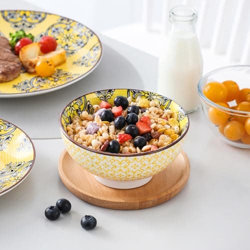 Vancasso Jasmin Hand-Painted Arabic Series Porcelain Dinnerware Set - 12 Piece Bowls and Plates