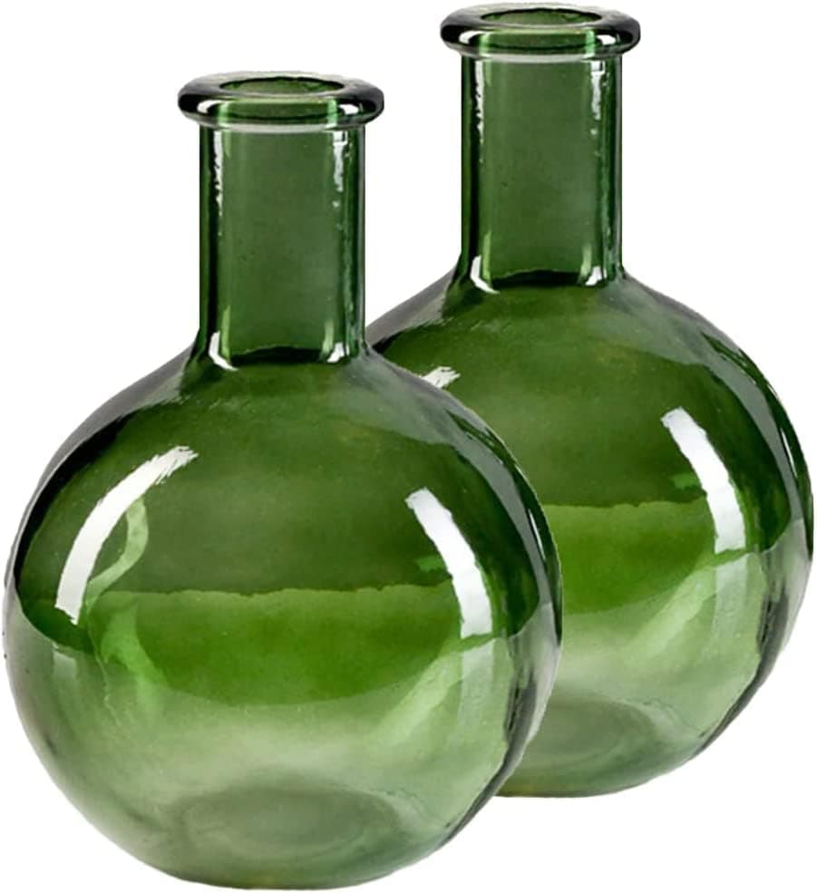 Vintage Clear Bottleneck Vase Set for Living Room and Bathroom — Green, Set of 16