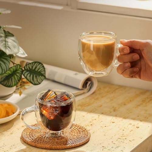 Sweese 5oz Double Wall Glass Espresso Cups, Set of 4, Clear Perfect for Cappuccino, Latte, Tea