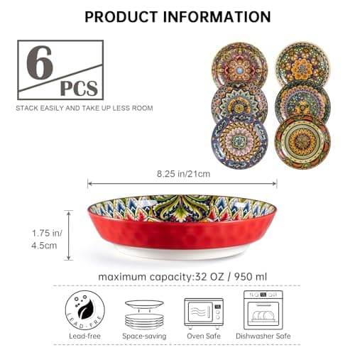 Henten Home Bohemia Style 32 oz Ceramic Pasta Bowls Set