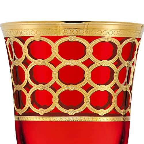 Lorren Home Deep Red White Wine Goblet with Gold Rings, Set of 4