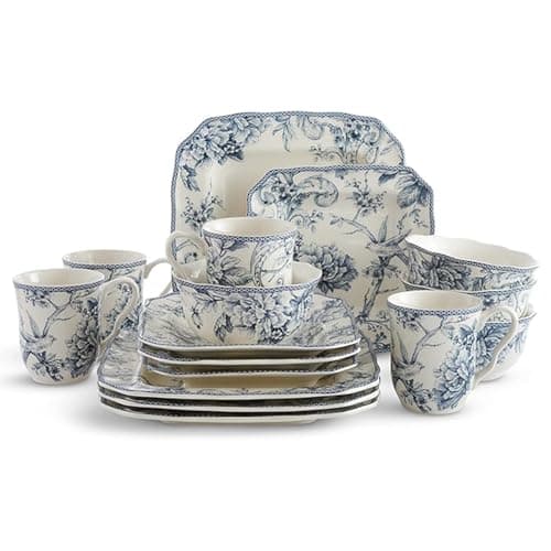 222 Fifth Adelaide 16-Piece Grey & White Dinnerware Set for Everyday Use — Blue