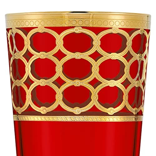 Lorren Home Trends Deep Red High Ball Glasses with Gold Rings, Set of 4