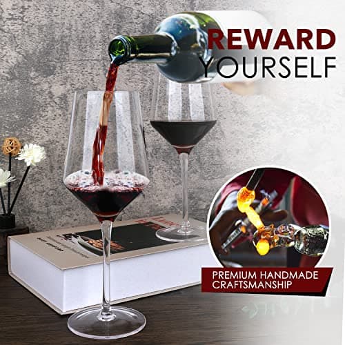Chouggo Hand Blown Crystal Wine Glasses Set of 6 - Red or White, 15Oz, Gifts for Special Occasions