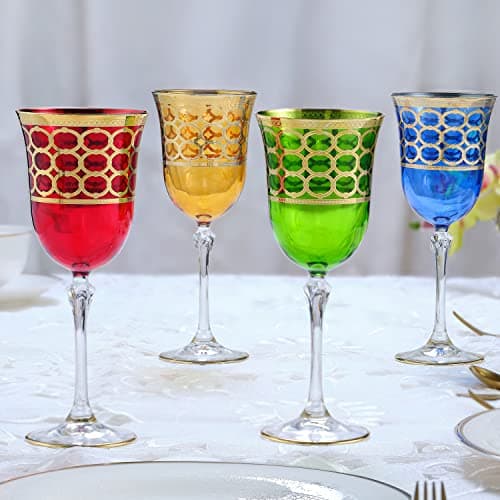 Lorren Home Trends Multicolor Gold-Ringed White Wine Goblets, Set of 4
