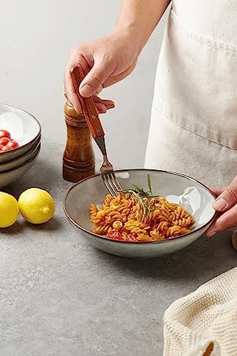 Famiware Ocean Round Large Pasta Bowls Set of 4, Gray