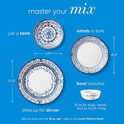 Corelle Vitrelle Portofino 18-Piece Dinnerware Set, Triple Layer Glass