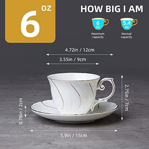 4-Piece Set of White Ceramic 6oz Coffee Mugs for Coffee, Latte, and Tea