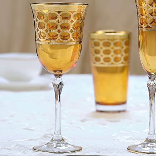 Lorren Home Trends Gold Ringed Red Wine Goblet, Set of 4 Amber