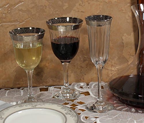 Silver Band Venetian Design White Wine Goblets (Set of 6)