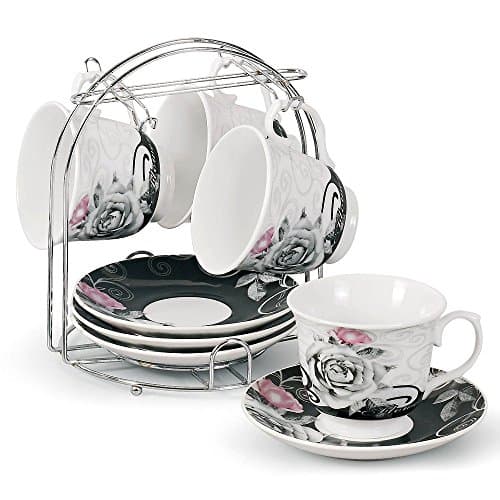 Lorren Home Trends 5-Piece Tea/Coffee Set, Black Rose Design