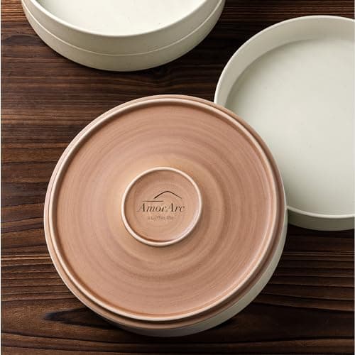 AmorArc Speckled Stoneware Pasta Bowls Set of 4, 32oz Beige