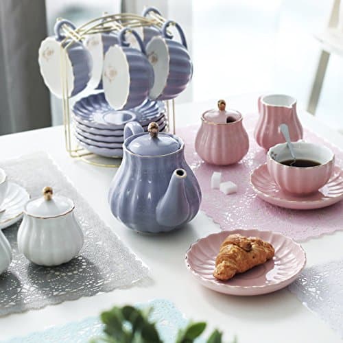 Sweejar British Royal Porcelain Tea Set, 8oz Cups & Saucer for 6 Guests, Teapot Included