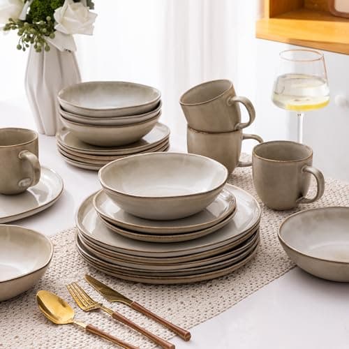AmorArc Ceramic Dinnerware Set, Handmade Reactive Glaze Plates & Bowls, Chip & Crack Resistant, Dishwasher & Microwave S
