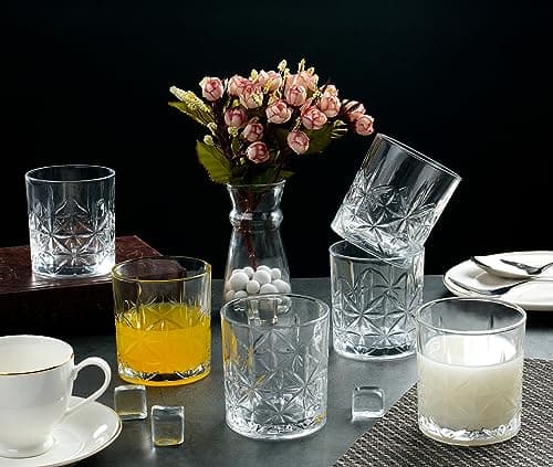 Lorren Home Trends Textured Cut Glass 11 Oz Double Old Fashion Drinking Glass, Set of 6
