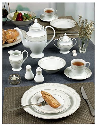 Lorren Home Trends 57-Piece Wavy Porcelain Dinnerware Set, Silver