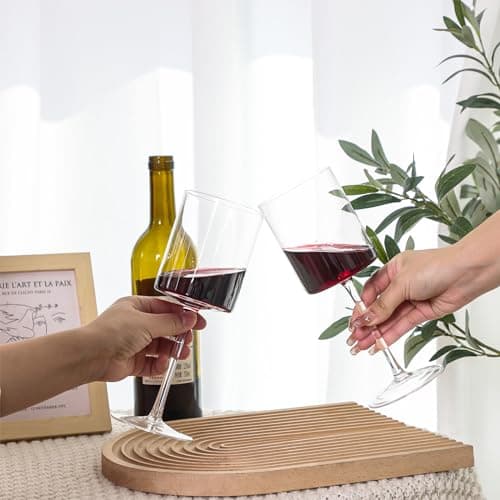 Moretoes 14oz Red Wine Glasses, Square Crystal Stemmed Set of 2