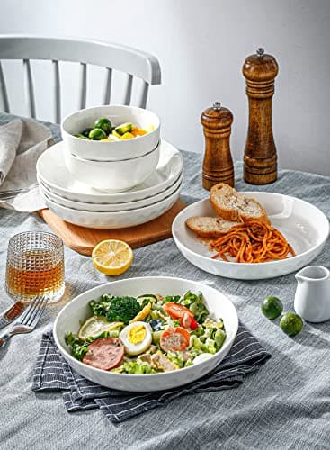 Onniyor 32 Ounce Microwave & Dishwasher Safe Pasta Bowl Set, White