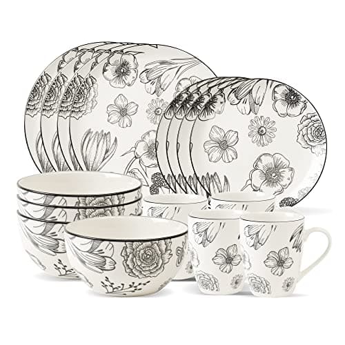 Safdie & Co. Gold Marble 16-Piece Dinnerware Indoor/Outdoor Sets — White/Black