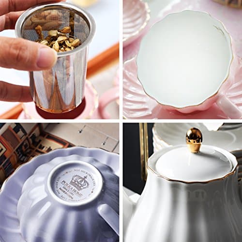 Sweejar British Royal Porcelain Tea Set, 8oz Cups & Saucer for 6 Guests, Teapot Included