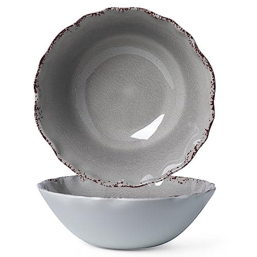 LEHAHA Vintage Red Melamine Pasta Bowls, Set of 6, 9.25" Salad Bowls, Dishwasher Safe… — Vintage Gray