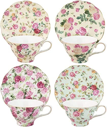 Coastline Imports Gracie China Rose Chintz 8-Ounce Tea Cup & Saucer Set