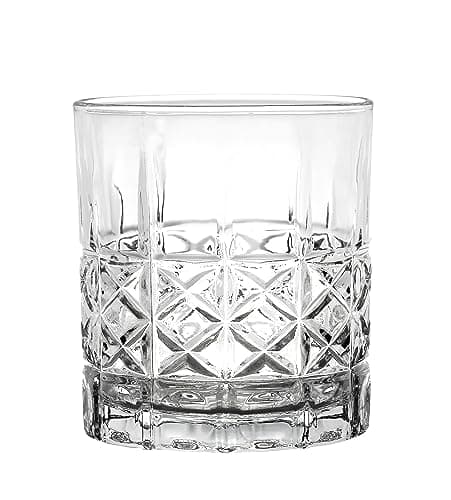 Lorren Home Trends Set of 6 Tall 11 Ounce Textured Cut Double Old Fashion Glasses