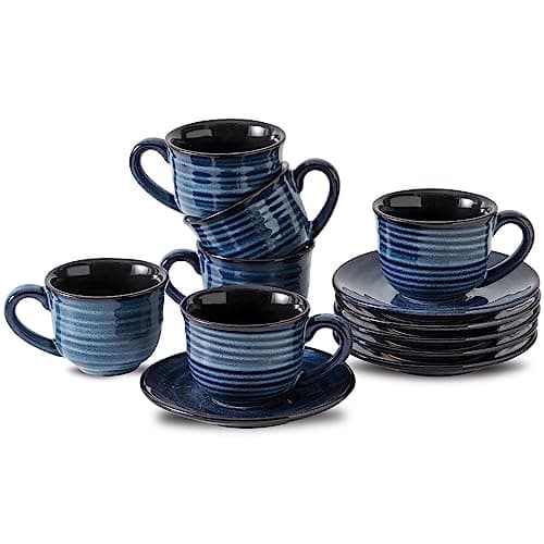 Porcelain Espresso Cups Set of 6, 4 oz - Navy Blue