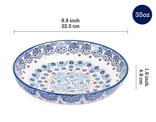 Bico Havana Ceramic Pasta Bowls (Set of 5) - 1 x 214oz, 4 x 35oz - for Pasta, Salad, Microwave & Dishwasher Safe - Housewarming Gift